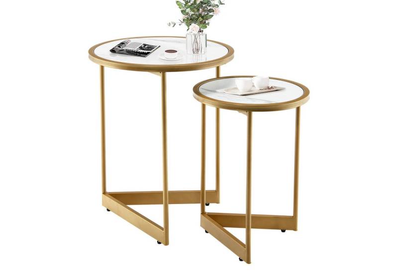 KOMFOTTEU Beistelltisch (2er Set), rund Sofatisch Couchtisch mit Marmoroptik von KOMFOTTEU