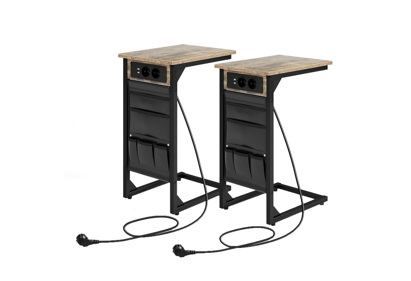 KOMFOTTEU Beistelltisch in C-Form (Set, 2-St), 2 Steckdosen & 2 USB-Anschlüsse, 40 x 30 x 60 cm von KOMFOTTEU