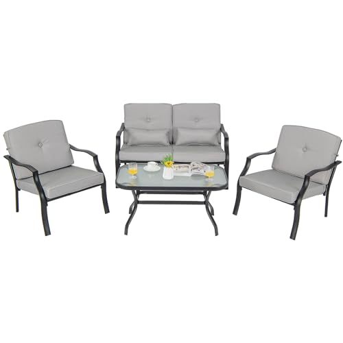 KOMFOTTEU Bistro-Set aus Polyester und Metall, 4-teiliges Garten-Set, Tisch oder Traglast 50 kg, 2 Einzelsessel, Traglast 150 kg, Sofa 300 kg, Unterhaltungsset für den Außenbereich, Schwarz von KOMFOTTEU