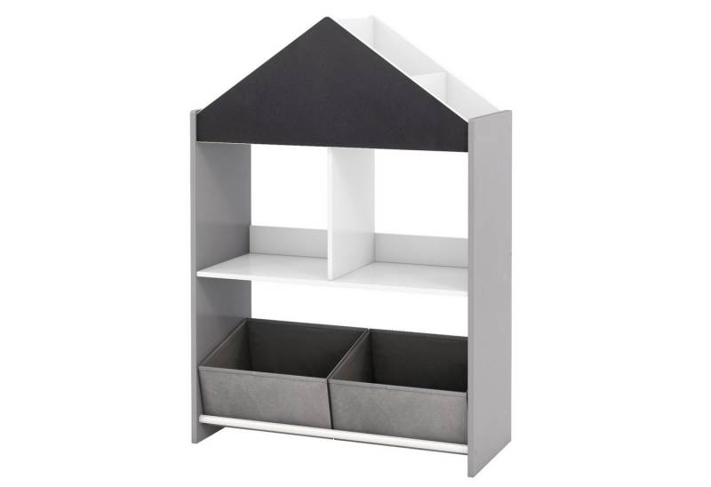 KOMFOTTEU Bücherregal, mit Tafel, 4 oberen Fächern, 2 offenen Fächern & 2 Stoffboxen von KOMFOTTEU