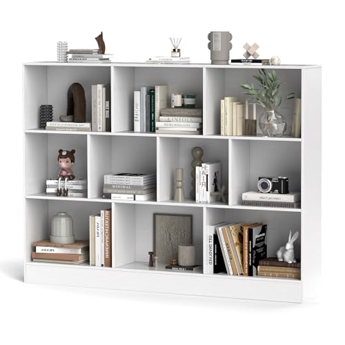 KOMFOTTEU Bücherregal 10 Fächern, Offenes Würfelregal 3 Ebenen, Standregal Aufbewahrungregal mit Kippschutz, Büroregal Spielzeugregal Holz (Weiß, 140 x 24 x 104 cm) von KOMFOTTEU