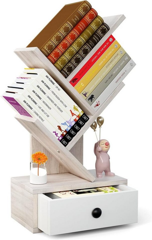 KOMFOTTEU Bücherregal in Baumform, mit Schublade, 30 x 17,5 x 60cm von KOMFOTTEU