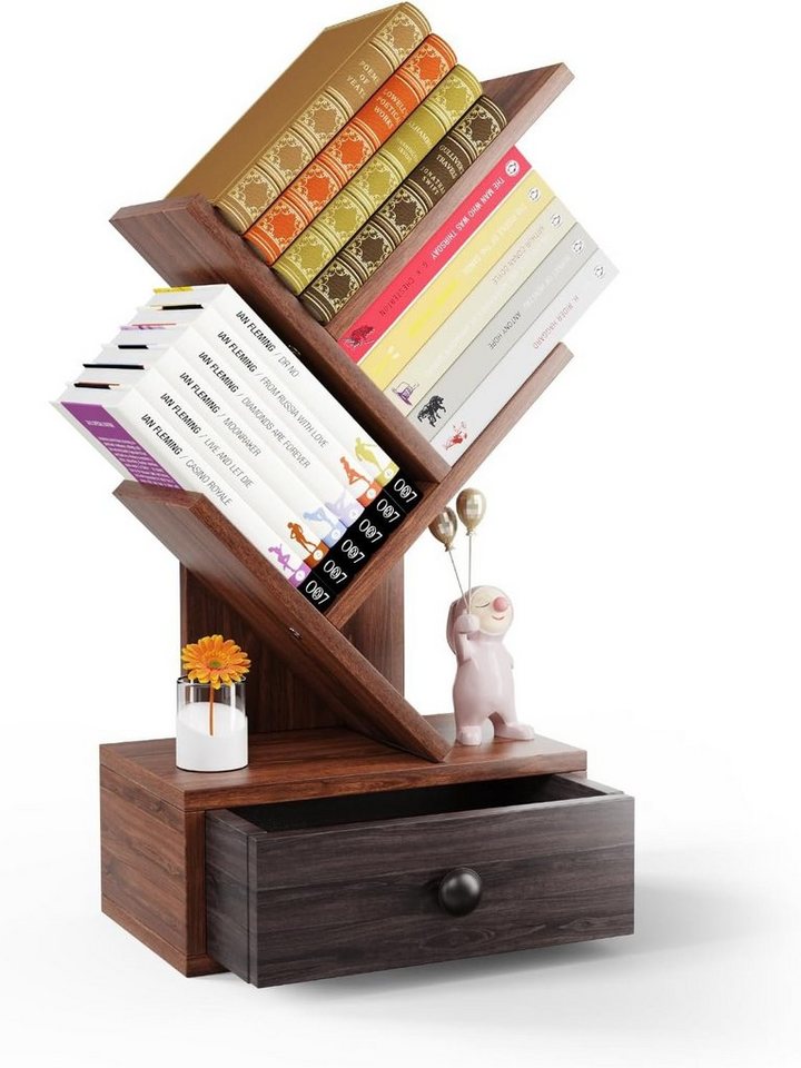 KOMFOTTEU Bücherregal in Baumform, mit Schublade, 30 x 17,5 x 60cm von KOMFOTTEU