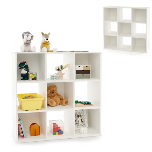 KOMFOTTEU Bücherregal mit 4 offenen Fächern & 5 halboffenen Fächern, Bücherschrank mit Kippschutz, Würfelregal Aktenregal freistehend 91 x 30 x 91 cm, Weiß von KOMFOTTEU