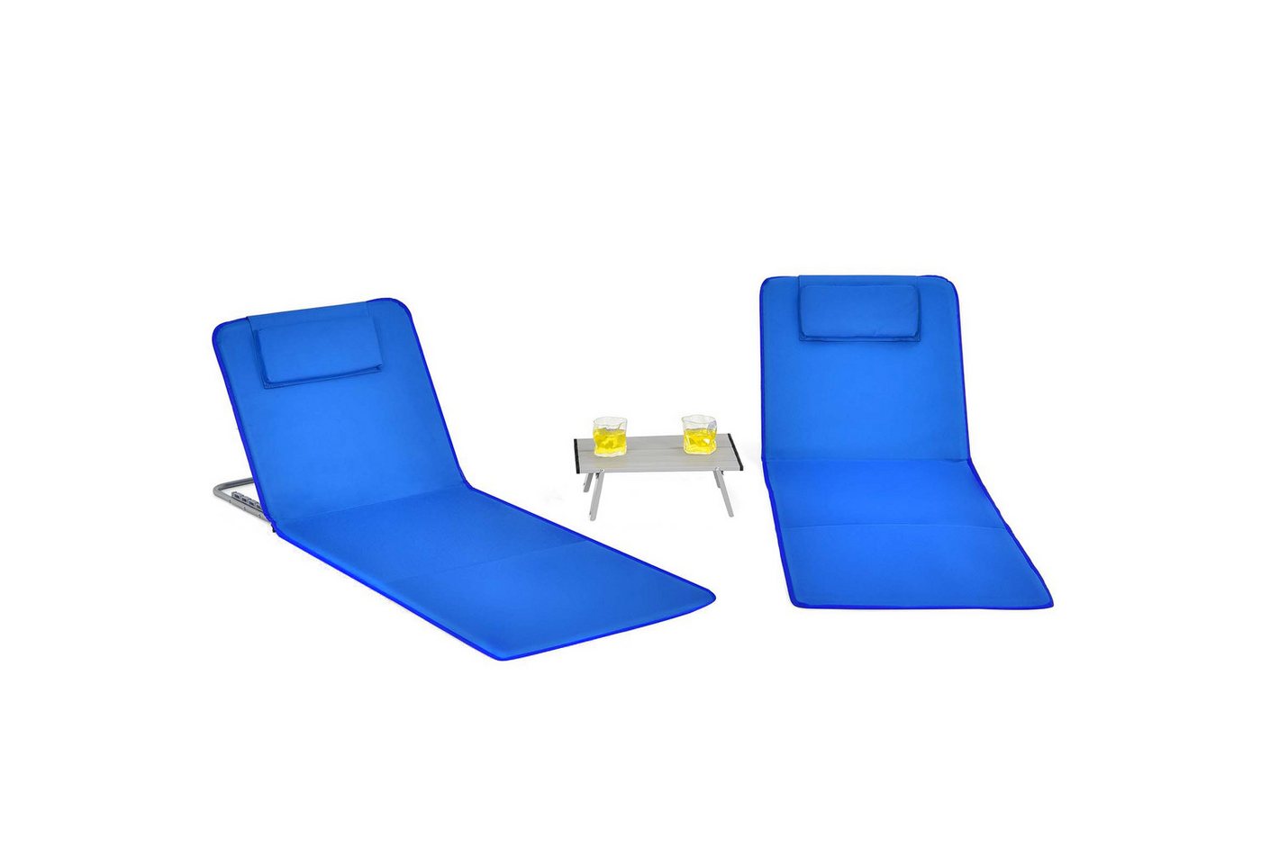 KOMFOTTEU Campingliege 2er Klappbares Strandmattenset mit Tisch Abnehmbare Kopfstütze KOMFOTTEU Campingliege 2er Klappbares Strandmattenset mit Tisch Abnehmbare Kopfstütze von KOMFOTTEU
