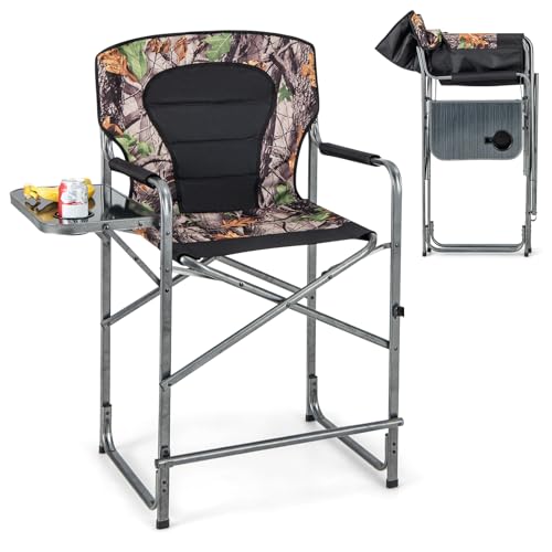 KOMFOTTEU Campingstuhl mit Seitentisch & Becherhalter, Klappstuhl mit Fußstütze, Jagdstuhl faltbar bis 150 kg belastbar, Angelstuhl Faltstuhl für Camping, Jagd von KOMFOTTEU
