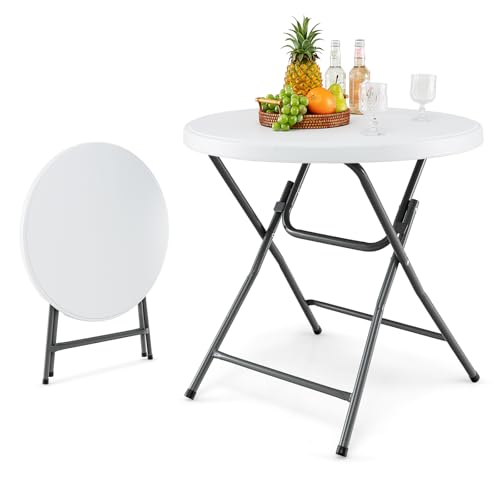 KOMFOTTEU Campingtisch, faltbar, aus HDPE, runder Tisch, φ81 cm, Traglast 75 kg, Picknicktisch, für drinnen und draußen, Höhe 73,5 cm, für Garten, Grill, Party, Weiß von KOMFOTTEU