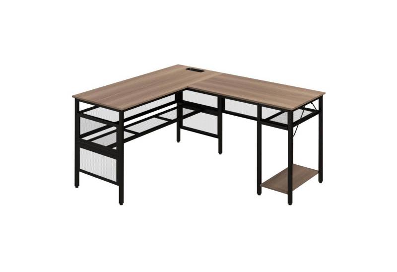 KOMFOTTEU Computertisch, Eck-Schreibtisch mit Verstellbarer Ablage & CPU-Ständer von KOMFOTTEU