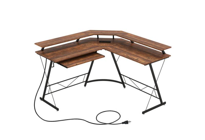 KOMFOTTEU Computertisch, mit Steckdose, USB-Anschlüssen & Monitorständer von KOMFOTTEU