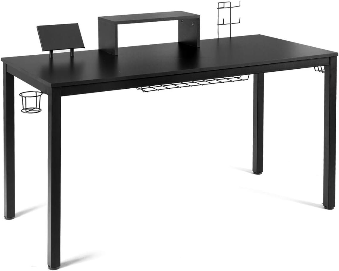 KOMFOTTEU Computertisch Ergonomisch, mit Monitorregal, 155 cm x 60 cm x 90 cm von KOMFOTTEU