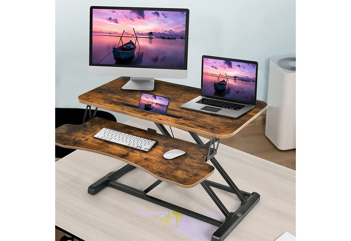 KOMFOTTEU Schreibtisch Sitz Steh Stehpult, höhenverstellbarer Schreibtischaufsatz, belastbar bis 15 kg von KOMFOTTEU