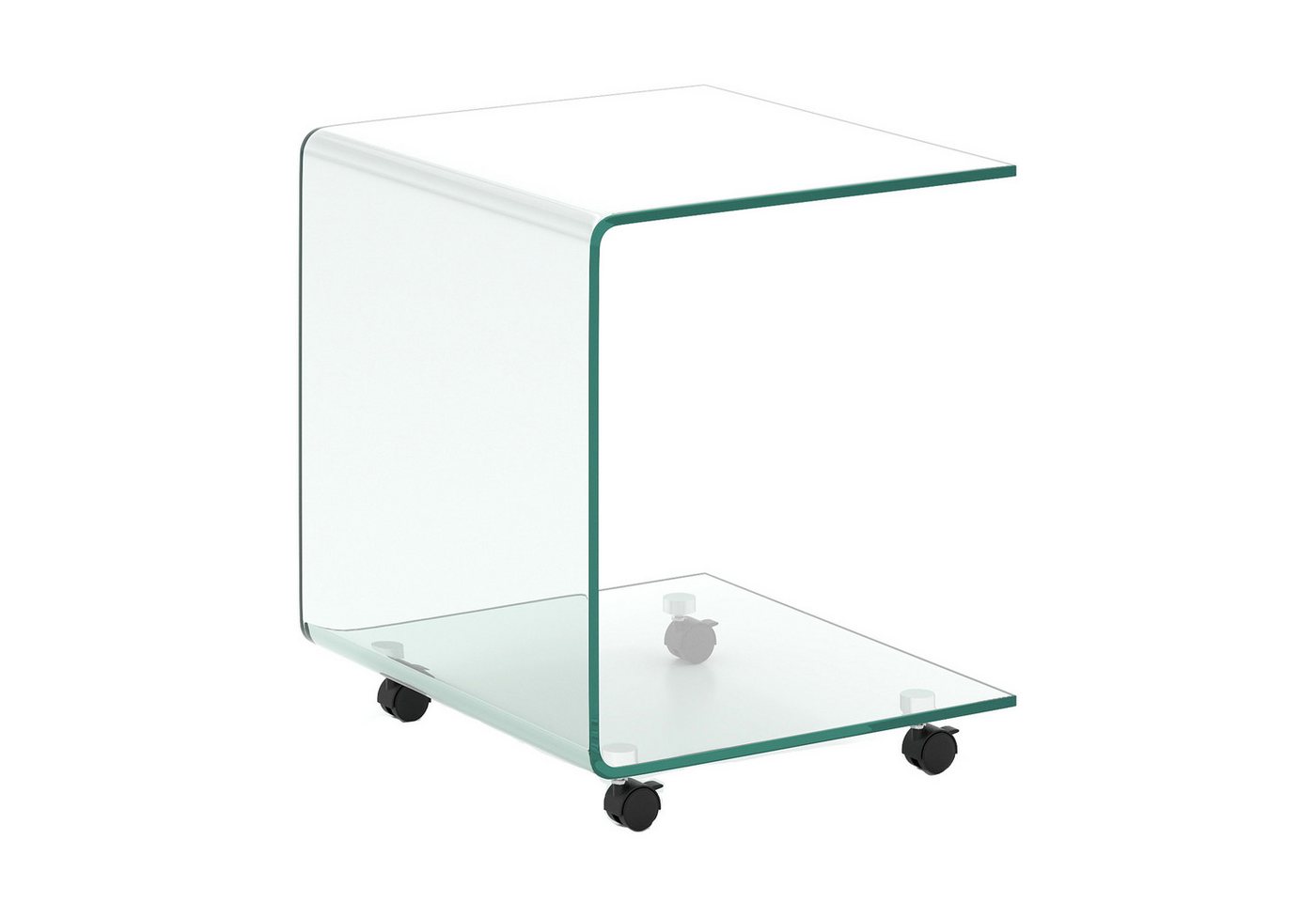 KOMFOTTEU Couchtisch, U-förmiger Glastisch Beistelltisch, mit Rädern von KOMFOTTEU