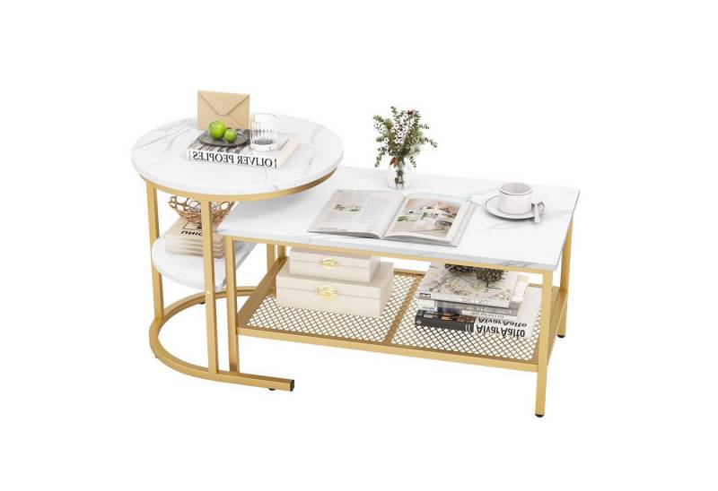 KOMFOTTEU Couchtisch Marmor Optik, stapelbarer Beistelltisch von KOMFOTTEU