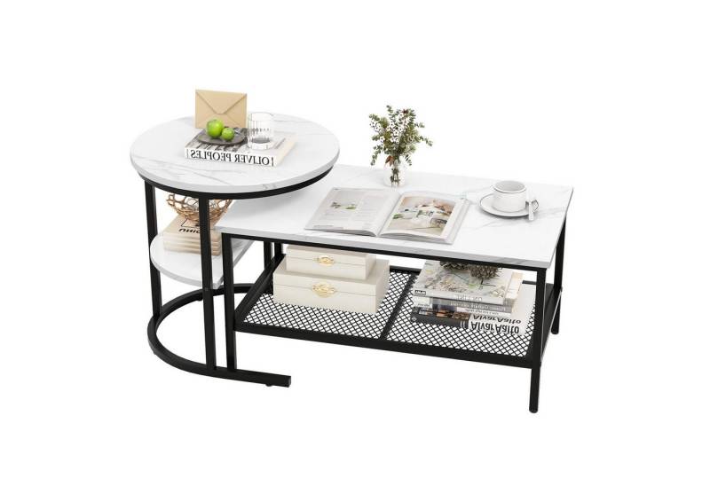 KOMFOTTEU Couchtisch Marmor Optik, stapelbarer Beistelltisch von KOMFOTTEU