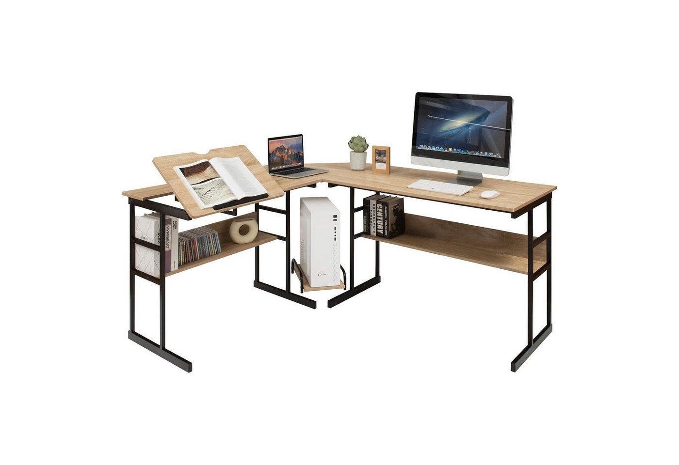 KOMFOTTEU Eckschreibtisch Computertisch, in L-Form, mit 2 Regalen KOMFOTTEU Eckschreibtisch Computertisch, in L-Form, mit 2 Regalen von KOMFOTTEU