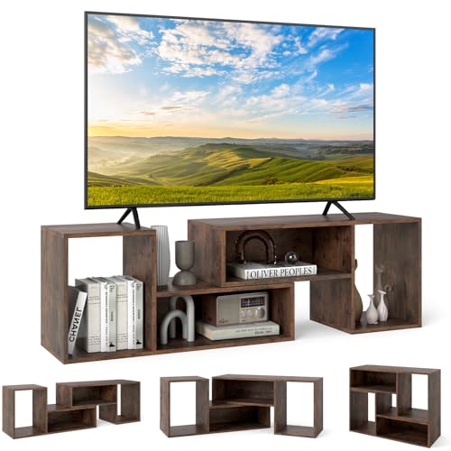 KOMFOTTEU Fernsehschrank Holz, TV-Schrank frei kombinierbar, TV Lowboard für TVs bis zu 65 Zoll, Multifunktionaler Bücherregal & TV-Kommode (Braun-M2) von KOMFOTTEU