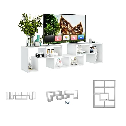 KOMFOTTEU Fernsehschrank Holz, TV-Schrank frei kombinierbar, TV Lowboard für TVs bis zu 65 Zoll, Multifunktionaler Bücherregal & TV-Kommode (Weiß) von KOMFOTTEU