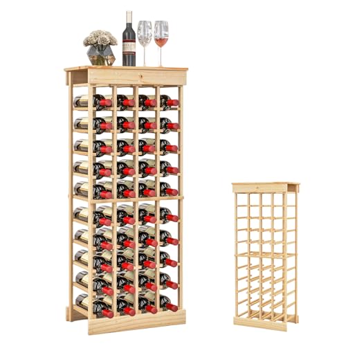 KOMFOTTEU Weinregal für 40 Flaschen, Flaschenregal mit 10 Ebenen aus Kiefernholz, vertikales Weinständer, Weinflaschenhalter für Küche, Weinkeller, 46,2 x 27,5 x 113,2 cm von KOMFOTTEU