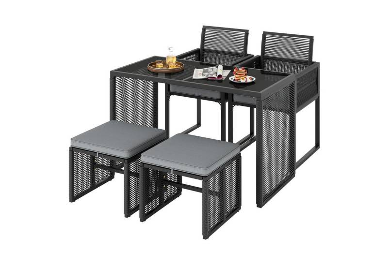 KOMFOTTEU Garten-Essgruppe, (5-tlg), Terrassenstuhl mit Kissen, aus PE-Rattan von KOMFOTTEU