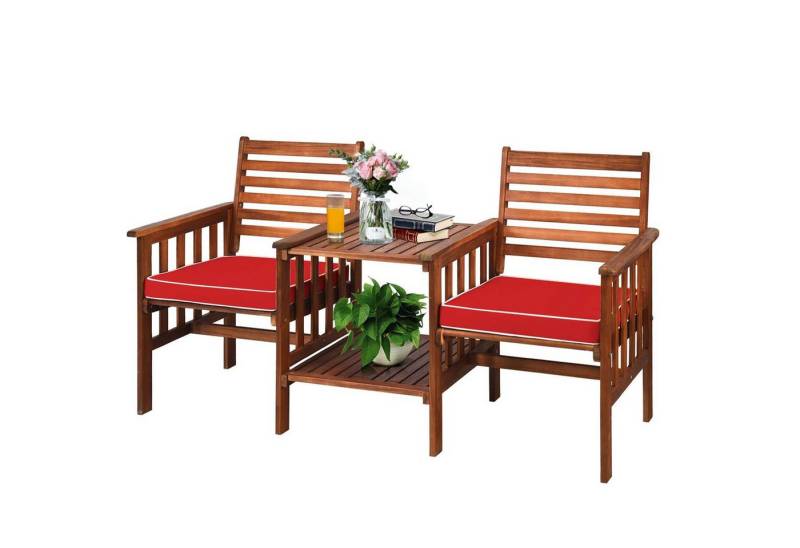 KOMFOTTEU Gartenbank Sitzgarnitur, 2-Sitzer, mit Schirmloch & Sitzkissen von KOMFOTTEU