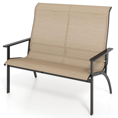 KOMFOTTEU 2-Sitzer Gartenbank, Sitzbank bis 400 kg belastbar, Terrassenbank mit hoher Rückenlehne und Armlehnen, Balkonbank für Terrasse, Balkon, 120 x 81 x 106 cm von KOMFOTTEU