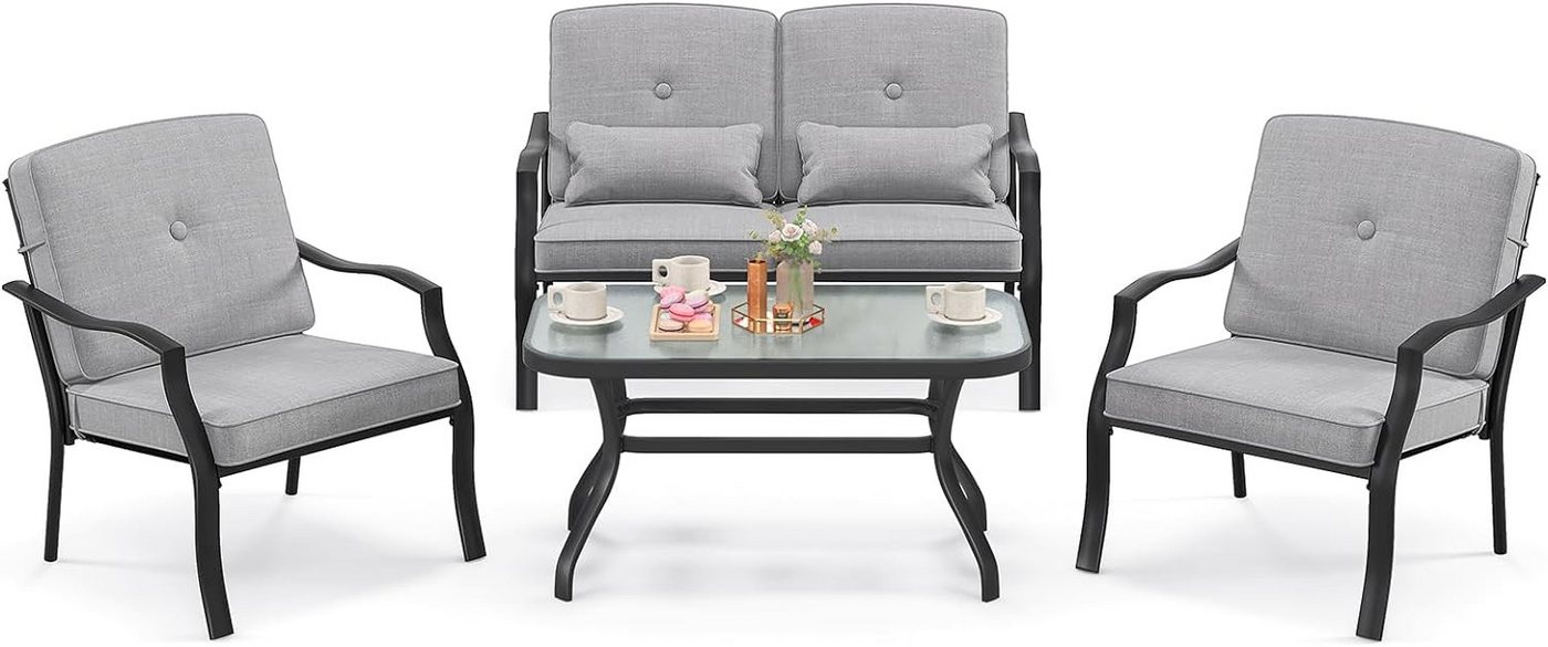 KOMFOTTEU Gartenlounge-Set, (Set, 4-tlg), Sitzgarnitur mit Kissen, Terrassenmöbel von KOMFOTTEU