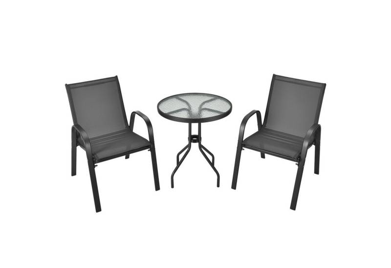 KOMFOTTEU Gartenstuhl 2 Gartenstühle mit Tisch (Set), Pulverbeschichtete Stahlrohrrahmen von KOMFOTTEU