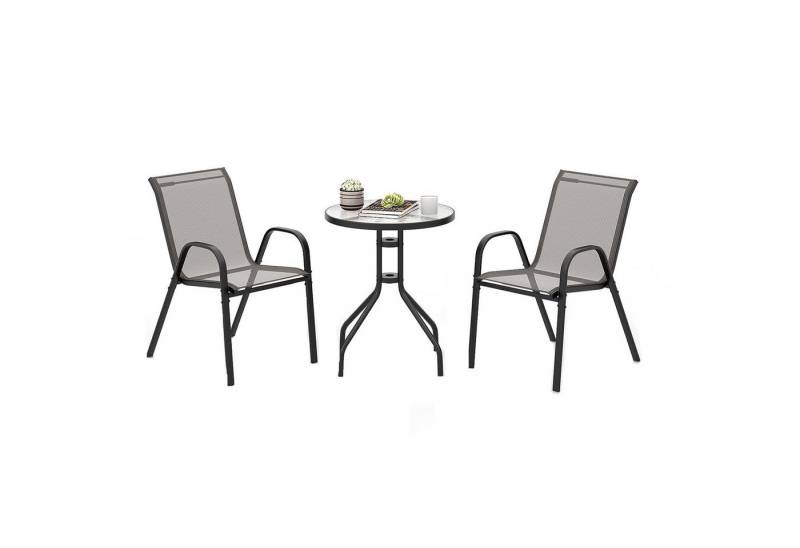 KOMFOTTEU Gartenstuhl 2 Gartenstühle mit Tisch (Set), Pulverbeschichtete Stahlrohrrahmen von KOMFOTTEU