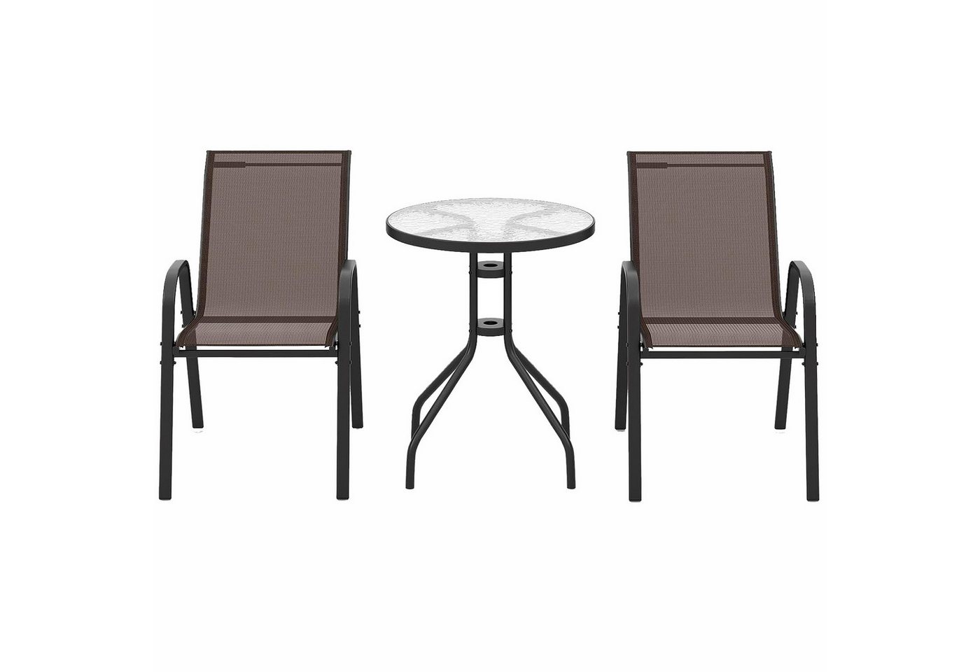 KOMFOTTEU Gartenstuhl 2 Gartenstühle mit Tisch (Set), Pulverbeschichtete Stahlrohrrahmen von KOMFOTTEU