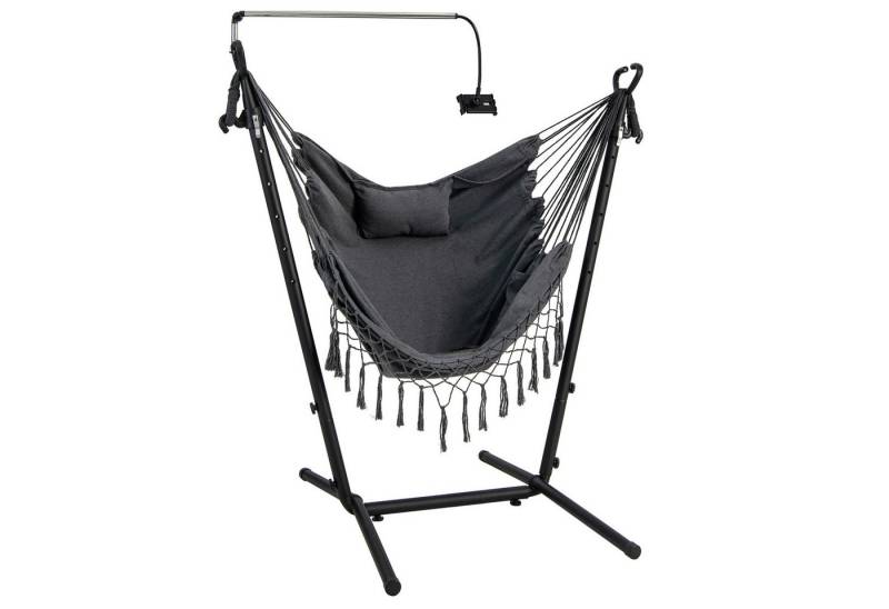 KOMFOTTEU Hängesessel mit Gestell, mit Kopfstütze & Seitentasche & Handyhalter von KOMFOTTEU