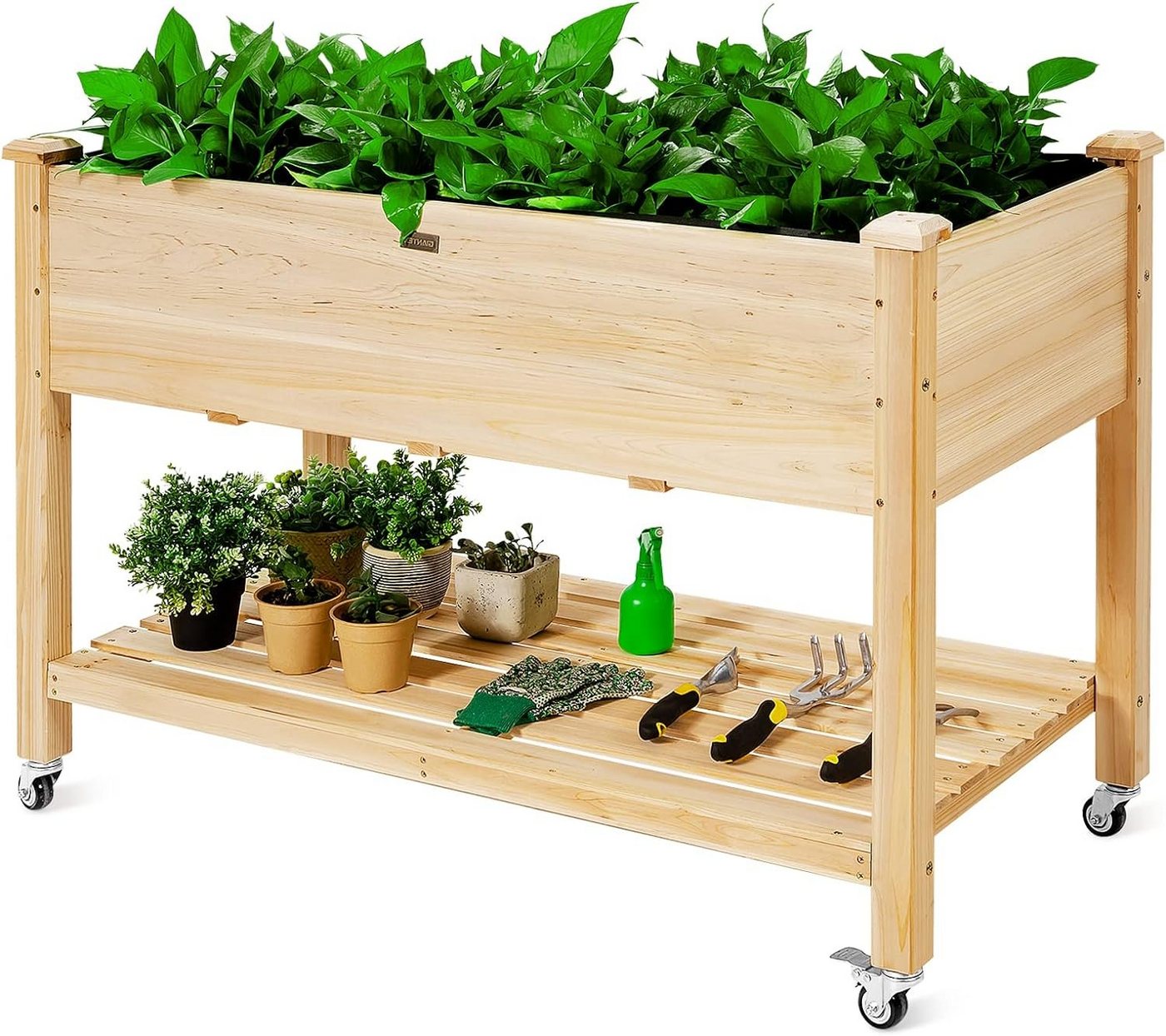 KOMFOTTEU Hochbeet Gartenbeet, mit Rollen, Ablage & Abflusslöcher, 120 x 59 x 84 cm von KOMFOTTEU