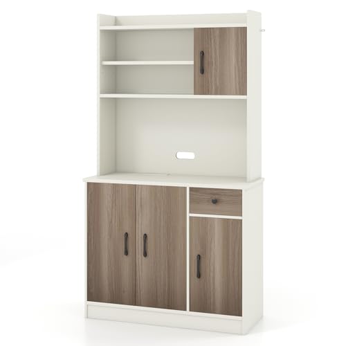 KOMFOTTEU Hochschrank Buffetschrank 180cm, Küchenschrank mit & Kabellöchern, Mehrzweckschrank mit 4 verstellbaren Regalen 3 Schränken, Aufbewahrungsschrank groß für Küche Esszimmer (Weiß) von KOMFOTTEU