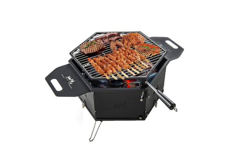 KOMFOTTEU Holzkohlegrill 2 in 1 Campinggrill, mit 360° drehbarem Grill, für 3-6 Personen von KOMFOTTEU