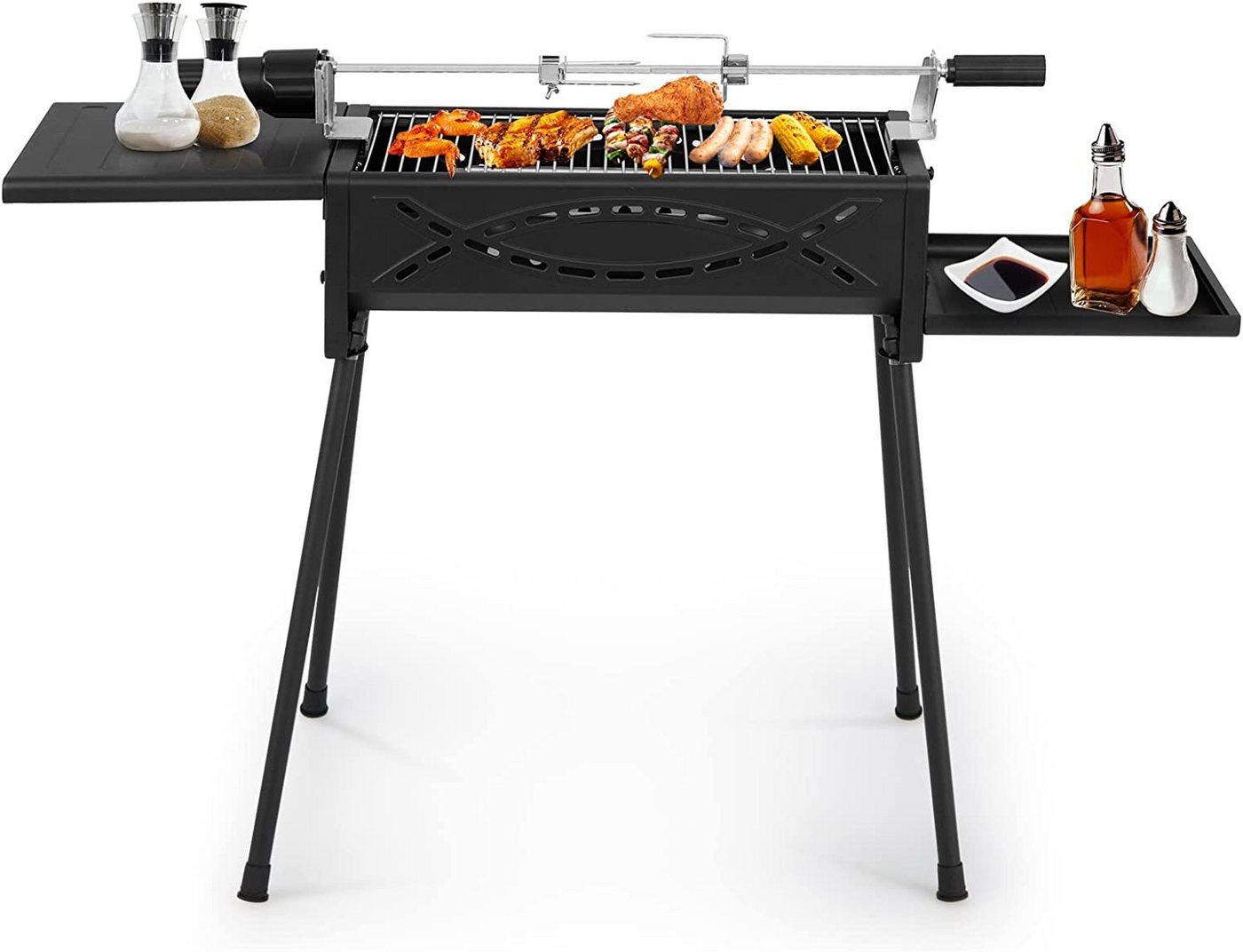 KOMFOTTEU Holzkohlegrill Edelstahl-Grill mit abnehmbaren Beinen und Seitenablagen, tragbarer BBQ-Grill von KOMFOTTEU