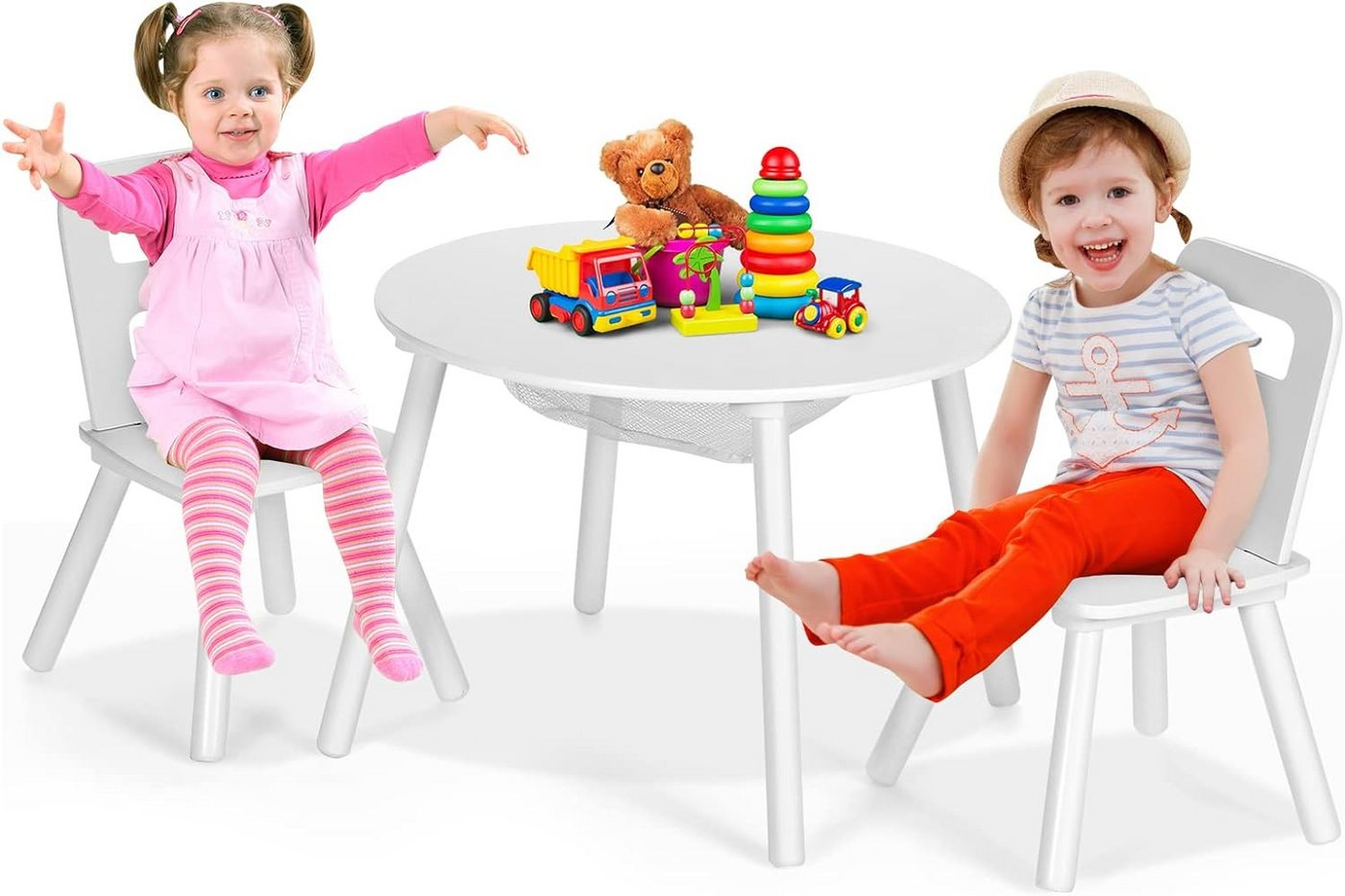 KOMFOTTEU Kindersitzgruppe, (Set, 3-tlg), mit Netztasche, aus Holz von KOMFOTTEU