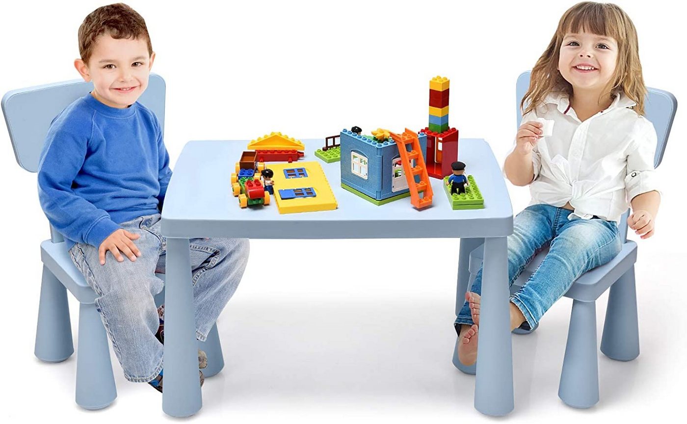 KOMFOTTEU Kindersitzgruppe Kindertisch mit 2 Stühlen, (Set), aus Kunststoff von KOMFOTTEU