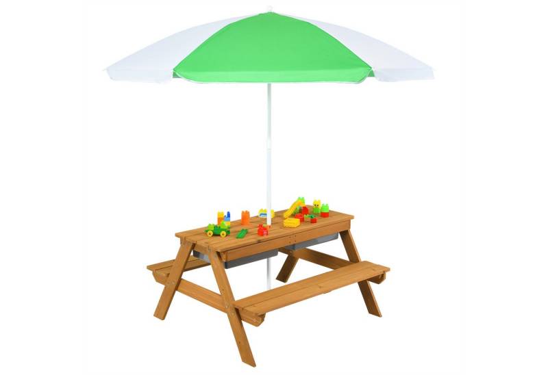 KOMFOTTEU Kindersitzgruppe mit Sonnenschirm, aus Holz für Garten und Terrasse von KOMFOTTEU