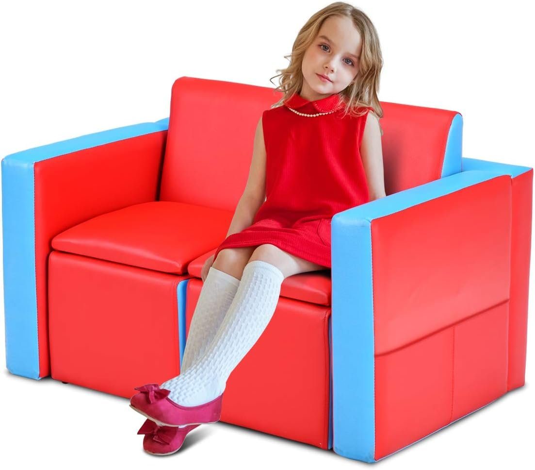 KOMFOTTEU Kindersofa Kindertisch, mit 2 Stühlen & verstecktem Stauraum von KOMFOTTEU