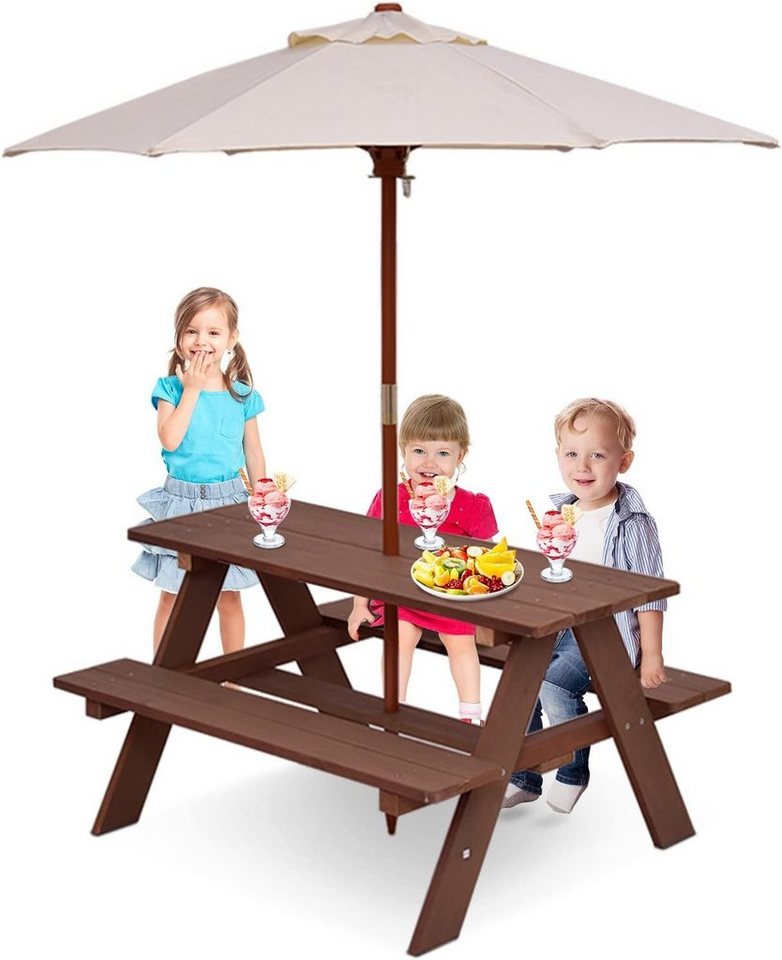 KOMFOTTEU Kindertisch Picknicktisch, aus Tannenholz, mit Sonnenschirm von KOMFOTTEU