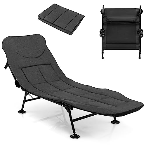 KOMFOTTEU Klappbares Campingbett, Karpfenliege mit 6-Fach Verstellbarer Rückenlehne & Abnehmbarer Matratze, Feldbett mit 360° drehbarer Fußabdeckung für Garten Camping, 194 x 66 x 29 cm (Grau) von KOMFOTTEU