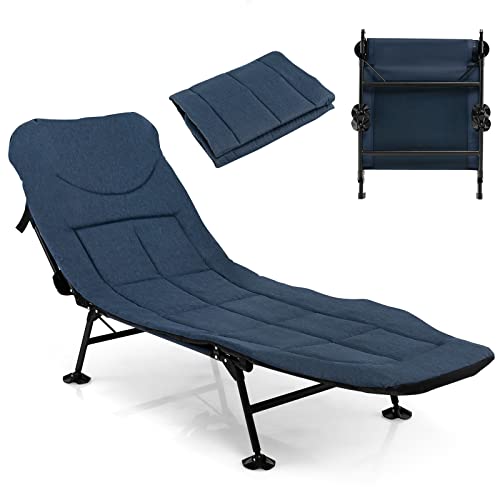 KOMFOTTEU Klappbares Campingbett, Karpfenliege mit 6-Fach Verstellbarer Rückenlehne & Abnehmbarer Matratze, Feldbett mit 360° drehbarer Fußabdeckung für Garten Camping, 194 x 66 x 29 cm (Marineblau) von KOMFOTTEU