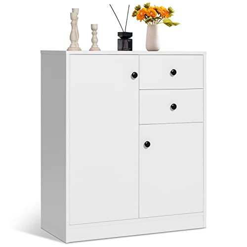 KOMFOTTEU Kommode Weiß, Sideboard mit Schubladen & 2 Türschränke, Mehrzweckschrank Beistellschrank mit verstellbaren Einlegeböden, Flurschrank für Wohnzimmer Esszimmer Küche, 72x 34 x 85,5cm von KOMFOTTEU