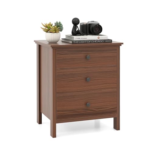 KOMFOTTEU Kommode mit 3 Schubladen, Sideboard klein aus Holz, Schubladenschrank 56 x 45 x 66 cm Aufbewahrungsschrank für Schlafzimmer Wohnzimmer Büro, Weiß (Walnuss) von KOMFOTTEU
