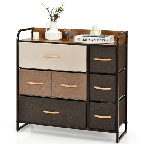 KOMFOTTEU Kommode mit 7 Schubladen aus Stoff faltbar, Schubladenschrank mit verstellbaren Füßen, Aufbewahrungsschrank mit Schubladen in 3 Größen, Stoffschrank 80 x 29 x 79 cm von KOMFOTTEU