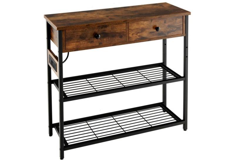KOMFOTTEU Konsolentisch Flurtisch, mit Schubladen & Steckdose & Ablagen, 81 x 30 x 81 cm von KOMFOTTEU