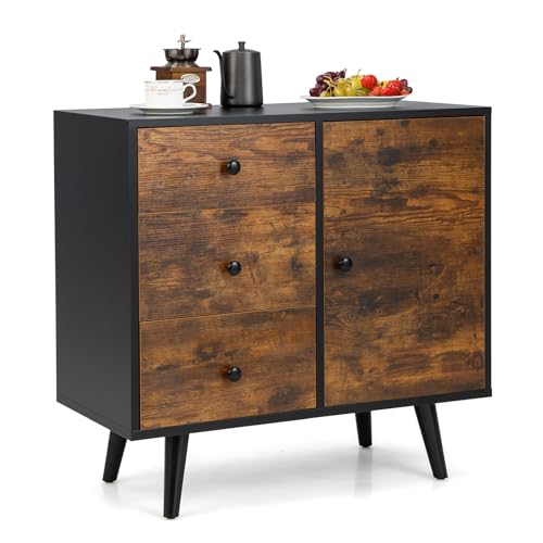 KOMFOTTEU Küche Kommode Sideboard, Seitenschrank mit 3 Schubladen & 2 Fächern mit Tür, freistehender Küchenschrank mit verstellbarem Regal, Aufbewahrungsschrank 73 x 40 x 76,5 cm, Industrie von KOMFOTTEU