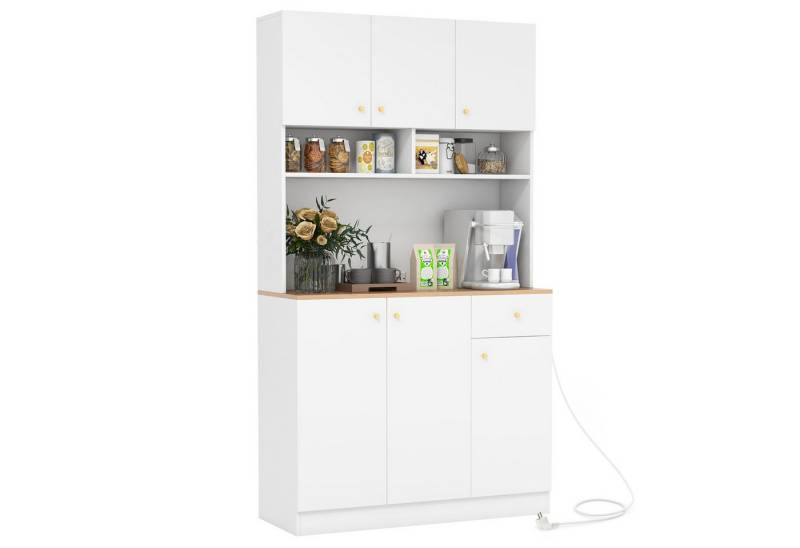 KOMFOTTEU Küchenbuffet Hochschrank mit Steckdosen & USB-Anschlüssen von KOMFOTTEU