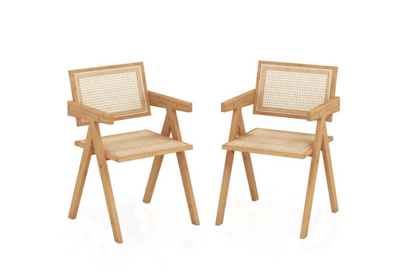 KOMFOTTEU Küchenstuhl Akzentstuhl (2er Set), aus Bambus Rattan,bis 130 kg belastbar von KOMFOTTEU
