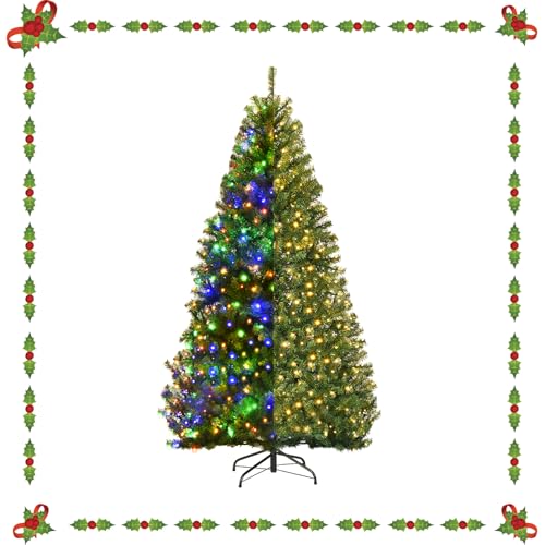 KOMFOTTEU Künstlicher Weihnachtsbaum mit LED Beleuchtung, Tannenbaum Grün aus PVC Nadeln, Christbaum mit Klappbarem Metallständer, Christemas Tree 11 Lichtmodi /5 Farbwechsel (120 cm) von KOMFOTTEU
