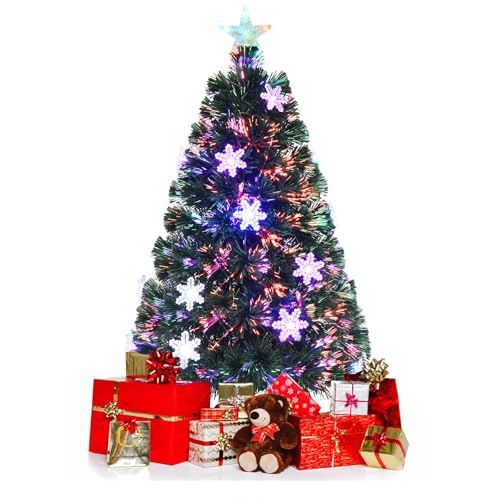 KOMFOTTEU LED Künstlicher Weihnachtsbaum, Tannenbaum mit Sternspitze Farbwechsel, Christbaum grün aus primium PVC Nadeln, Christmas Tree für Zuhause Büro Geschäfte (120 cm) von KOMFOTTEU